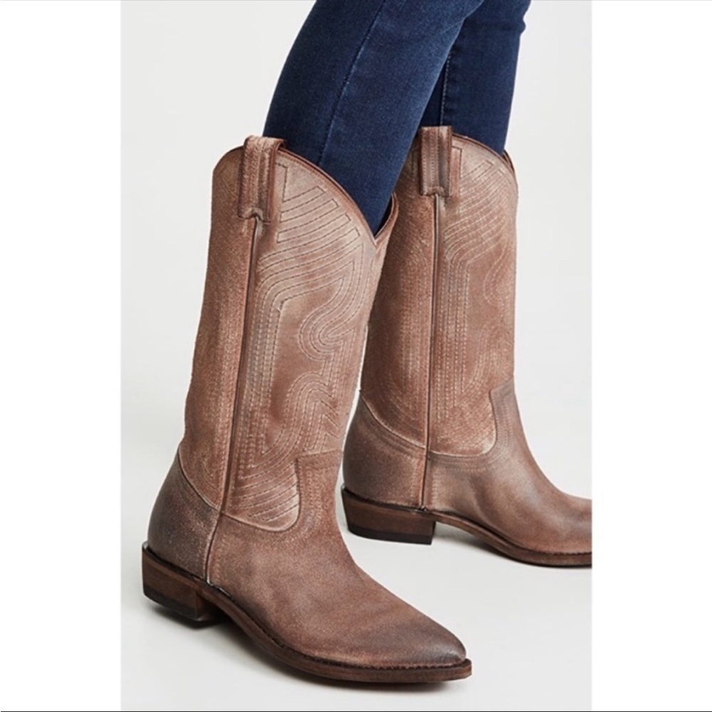 $429 Frye Daisy Duke Floral Metallic Brown Tan Rhinestone Pull On Cowboy Boot - Picture 3 of 15